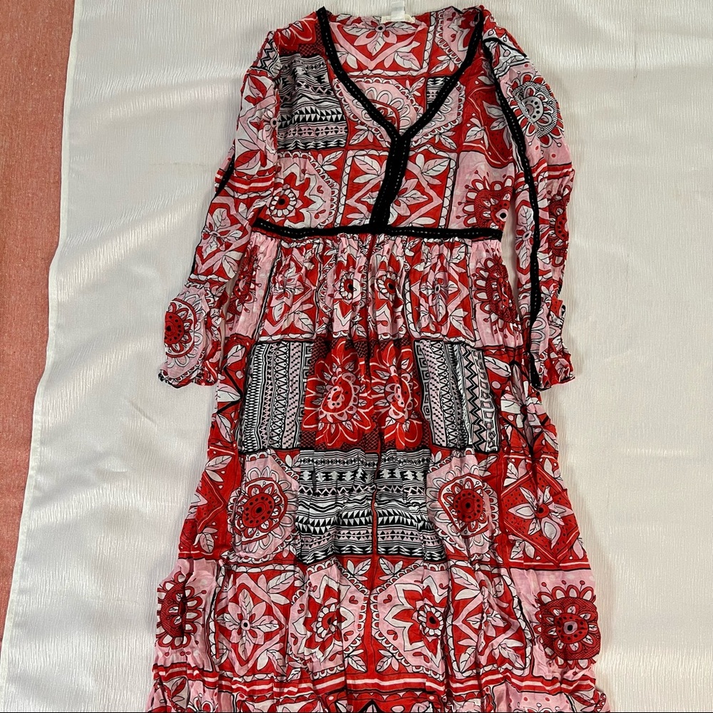 Cousin Earl sheer red printed maxi dress size small